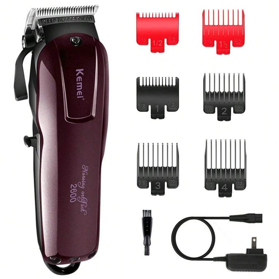 Kemei KM-2600 Hair Cutting Machine Professional Clipper - Burgundy - View 1