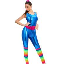 4入組80年代服飾配件套裝,粉色寬專利皮帶小女孩彩虹條紋腿暖絲滑髮圈高腰束腰帶