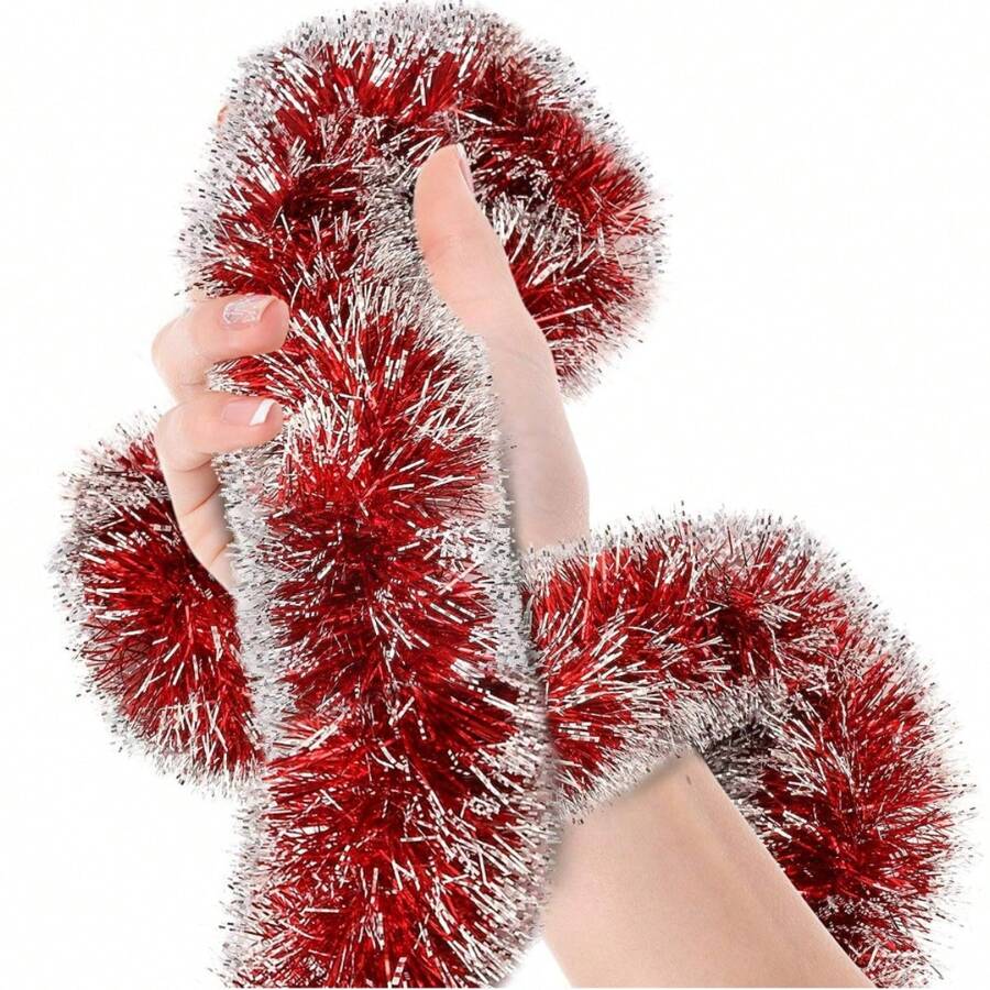 1 Stück Weihnachten rot Frost Spitzen Lametta Girlande rot Silber metallisch Luftschlangen Feiern einer Feiertags Decke hängende Dekoration Innen und Außen Disco Party Zubehör, Weihnachten - Rot - Übersicht 1