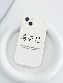 1入組線描表情印花白色iPhone手機殼 - 彩色 - 查看 3