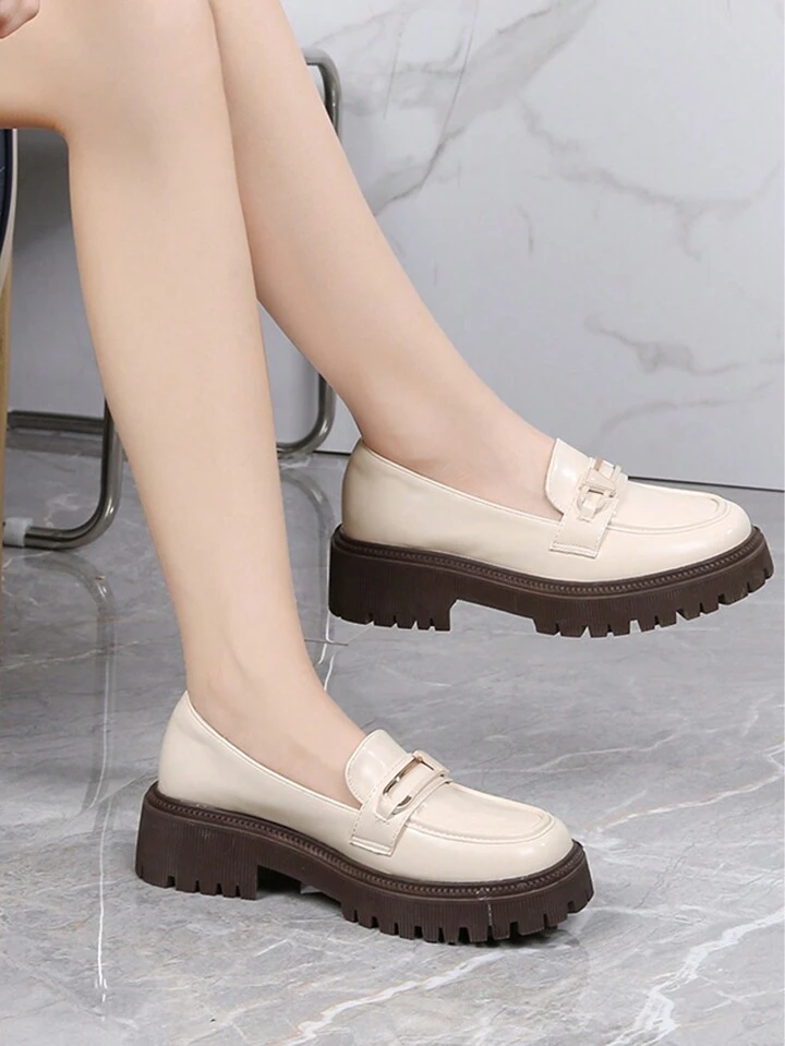 Korean Style Women's Low Suffixed Thick Heel Shoes With Pu