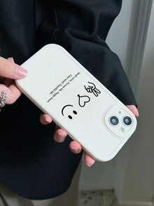 1入組線描表情印花白色iPhone手機殼 - 彩色 - 查看 4