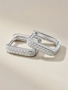 1 件聖誕禮物 S925 銀圓形方晶鋯石鑲嵌方形耳釘,時尚設計適合各種場合 - 100232 - 查看 3