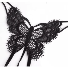 1 件性感蕾絲刺繡開襠丁字褲帶珍珠按摩珠和 T 背款式女式 - 黑色 - 查看 4