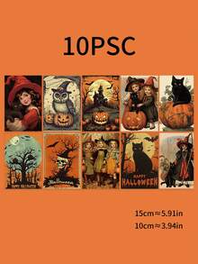 10pcs Halloween Greeting Cards Halloween Decorative Paper For Indoor Bedroom Decoration Wall Sticker, Postcard - Multicolor - View 2