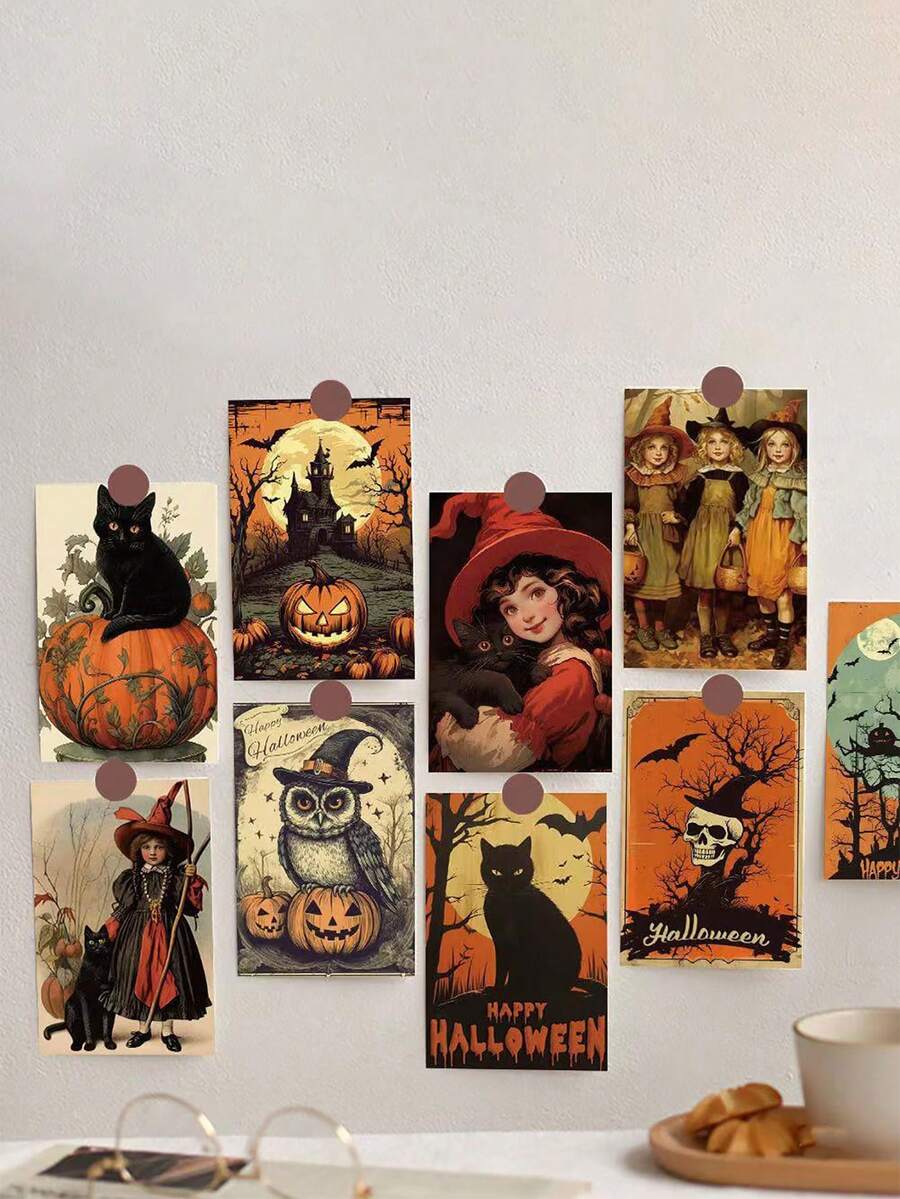 10pcs Halloween Greeting Cards Halloween Decorative Paper For Indoor Bedroom Decoration Wall Sticker, Postcard - Multicolor - View 1