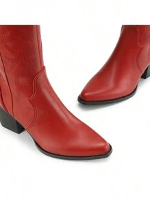 Knee High Boots Women, Pull On Zipper Chunky Heel Pointed Toe Embroidered Western Cowgirl Cowboy Boots Christmas Fall - Đỏ - Xem 8