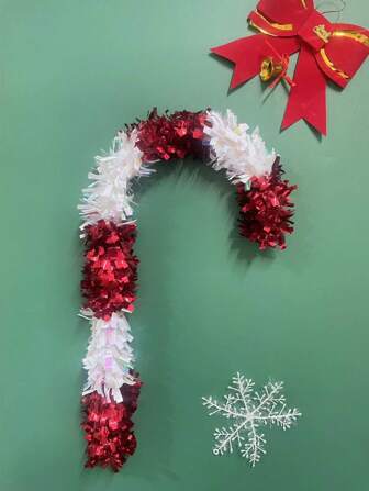 1件圣诞手杖羊毛棒造型节日家居装饰品，纺织圣诞树吊坠，塑料框架，编织彩虹条纹设计，最佳礼物，生日圣诞装饰品，房间装饰，冬季