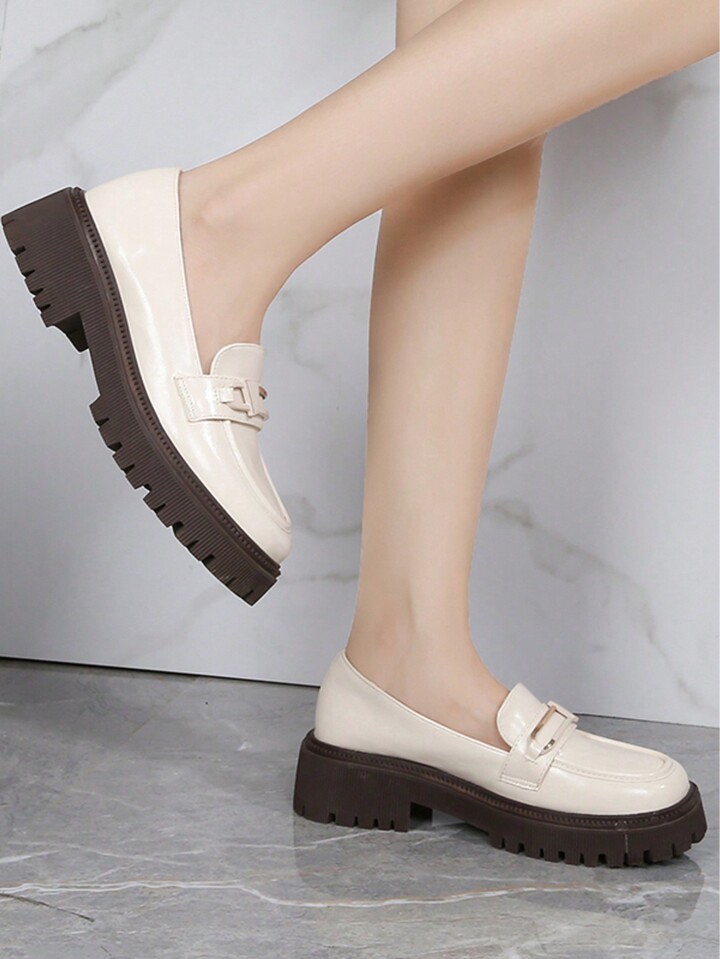 Korean Style Women's Low Suffixed Thick Heel Shoes With Pu