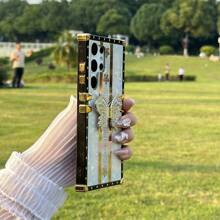 1 ốp lưng bảo vệ hình vuông màu trắng, được trang trí bằng hoa hướng dương may mắn lấp lánh và bướm vàng, phù hợp cho cả điện thoại Apple và Android, phiên bản quốc tế, không phải phiên bản nội địa. - trắng - Xem 8