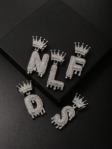 1入歐美時尚皇冠和眼淚形字母吊墜項鍊,帶有朋克風格的金色電鍍 - 銀色 - 查看 6