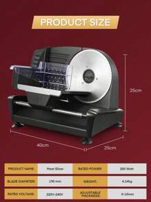 Meat Slicer For Home Use, 200W Electric Food Slicer With Removable Two 7.5" Blades, 0-15 Precise Thickness Knob Cut Food, Meat Bread Fruit, Includes Food Carriage, Black - Black - View 7