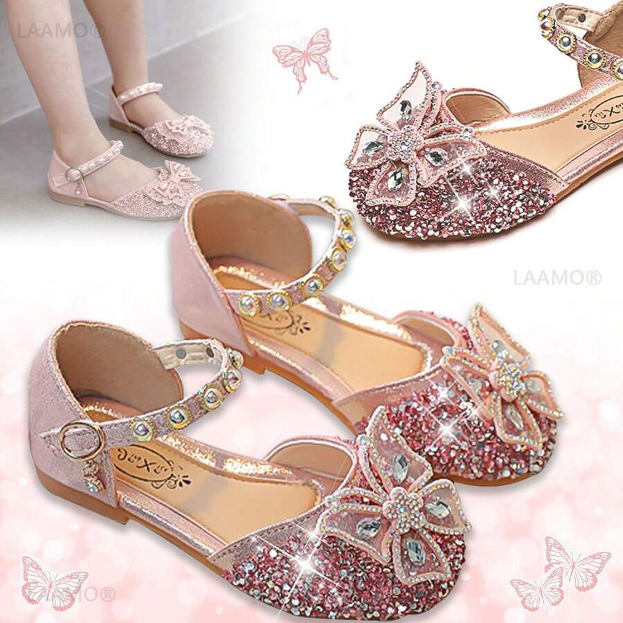 Zapatos De Fiesta Princesa Con Lazo De Lentejuelas Para Niña - Rosa - Ver 1