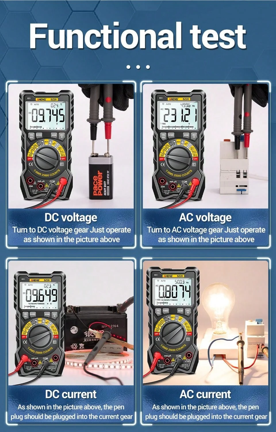 ANENG ANENG SZ20 25000 Counts Multimeter Smart Manual Range Meter NCV ...