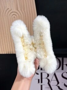 2入組女士多色懶人款毛絨髮爪為後頭,兔毛髮夾蓬鬆甜美頭飾,大號髮夾,時尚髮飾 - 彩色 - 查看 4