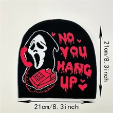 1 Mũ Dệt Kim In Hình Ma Halloween, Trang Phục Thường Ngày, Mềm Mại & Ấm Áp, Thích Hợp Cho Du Lịch Đường Phố Thu Đông - màu đen - Xem 3