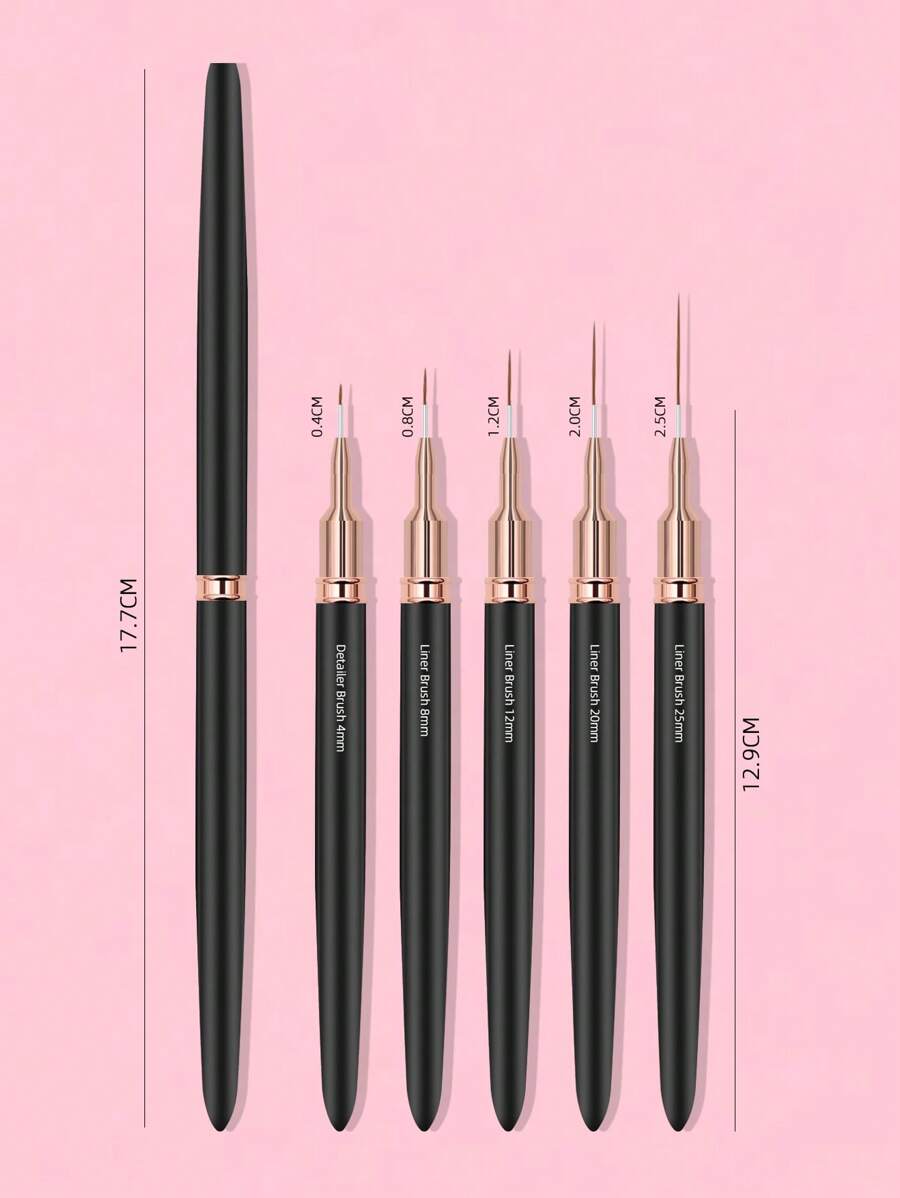 5Pcs/Set Black Metal Handle Nail Art Striping Brush Nail Design Brushes