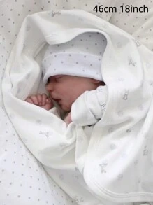 18inch Full Body Soft Silicone Reborn Baby Doll Bath Toy Lifelike 46cm Newborn Dolls Flexible 3D-Painting Skin Tone And Veins Premie Boy Sleeping Baby (Not Including Blanket Or Plush Rabbit Toy)