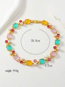 1pc Colorful Gemstone & Rhinestone Detail Necklace Suitable For Women's Daily Wear - Multicolor - View 4