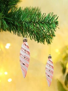 6入組聖誕節裝飾品,聖誕樹尖狀螺旋線聖誕球掛墜,聖誕樹裝飾照片道具 - 玫瑰金 - 查看 2