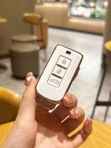 1pc Gold-trimmed White 3-button Tpu Car Key Protective Cover Case For Mitsubishi Cars - Multicolor - View 7