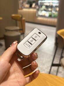 1pc Gold-trimmed White 3-button Tpu Car Key Protective Cover Case For Mitsubishi Cars - Multicolor - View 8
