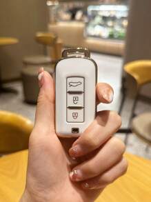 1pc Gold-trimmed White 3-button Tpu Car Key Protective Cover Case For Mitsubishi Cars - Multicolor - View 4