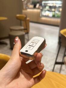 1pc Gold-trimmed White 3-button Tpu Car Key Protective Cover Case For Mitsubishi Cars - Multicolor - View 10