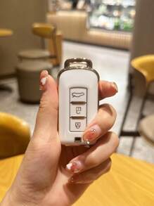 1pc Gold-trimmed White 3-button Tpu Car Key Protective Cover Case For Mitsubishi Cars - Multicolor - View 6