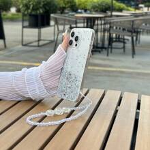 1个手机壳，兼容苹果和安卓手机，带有闪亮星星、爱心和水钻，并附赠一条链子手链，国际版，非国内版 - 白色 - 查看 3