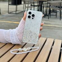 1个手机壳，兼容苹果和安卓手机，带有闪亮星星、爱心和水钻，并附赠一条链子手链，国际版，非国内版 - 白色 - 查看 7