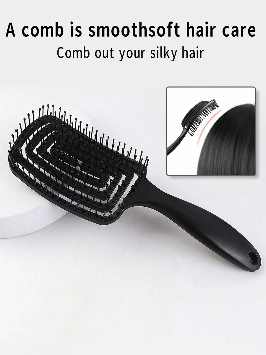 黑色蓬松梳1件湿发重塑按摩头发蓬松镂空干湿两用弹力梳不堵头发