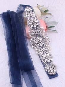 Thắt lưng thắt lưng cưới đính đá kiểu Âu Mỹ trang trí eo cô dâu ngày lễ tình nhân ngày lễ tình nhân - Màu xanh hải quân - Xem 4