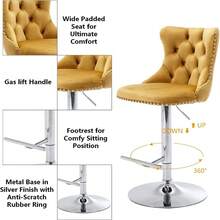 2/4/6 Piece Set Adjustable Swivel Bar Stools, Dining Bar Chairs With Velvet Tufted Back, Metal Base, Footrest For Home Bar, Dining Room, Kitchen Island. - 黃色 - 查看 6