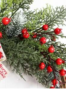 1個36cm聖誕門花環,車模造型紅莓牆掛飾品,聖誕新年宴會家居裝飾