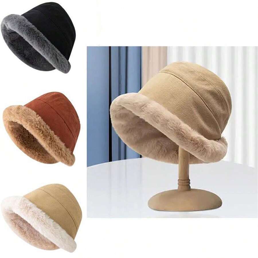 1個女款冬季耳掛厚實毛絨斗帽，防風保暖，適合日常穿搭及聖誕禮物，溫暖的冬季禮物