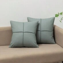 1個45x45cm仿皮防水坐墊套,設計仿皮裝飾靠墊套,適用於沙發客廳裝飾枕頭套 - 青灰 - 查看 1
