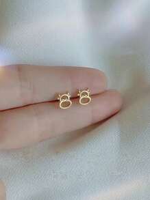 1對女士用銅合金製成的可愛牛形耳釘 - 金色 - 查看 1