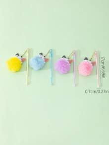 4pcs/set Lucky Cat Design Ballpoint Pen With Pom Pom - Multicolor - View 4