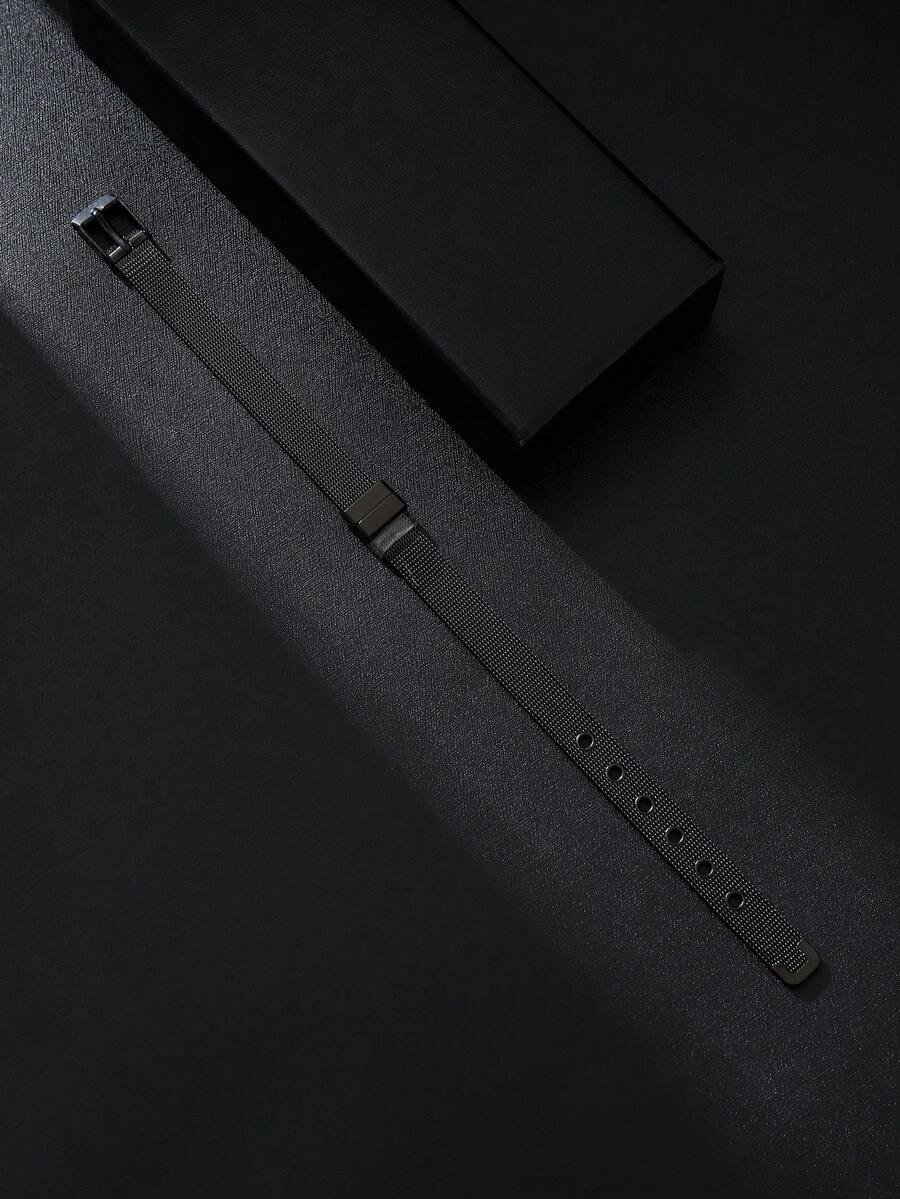 1pc Fashionable Stainless Steel Mesh Band Bracelet - Black - View 1