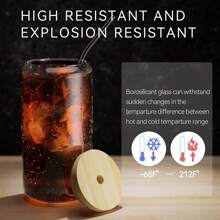 6pcs Glass Cups With Bamboo Lids And Glass Straws, 16oz Glasses Can Shaped Glass Cups, Clear And Cute Tumbler Cup, Ideal For Whiskey, Cocktail, Iced Coffee Gift- 2 Cleaning Brushes