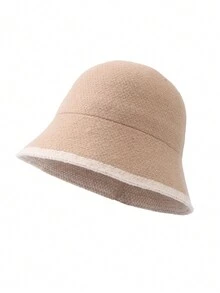 針織漁夫羊毛圓桶帽,帶耳護墜,適用於冬季 - 卡其色 - 查看 2