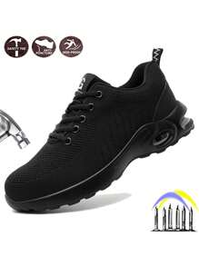 Steel Toe Shoes for Men Lightweight Breathable Comfortable Work Safety Shoes Industrial Construction Indestructible Sneakers Black - Black - View 1