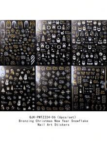 6張金箔雪花聖誕冬季新年美甲貼紙