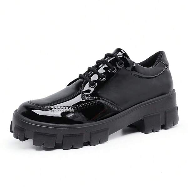 Sapato Oxford Casual Feminino Tênis Derby Sola Tratorada De Amarrar