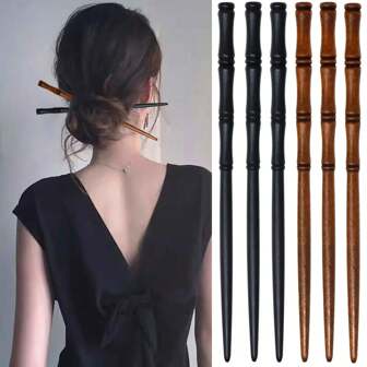 1set 6pcs Vintage Wooden Hairpin Set, Delicate Hair Stick For Women's Updo Hairstyle Accessories Street, Cat Ears Hair Bun Hair Bun Maker Bun Hair Piece Hair Styling Pins, School Stuff, Hair Accessories