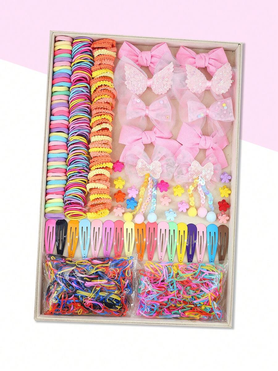 840入組粉色公主髮飾套裝,包含禮盒、髮箍、髮圈、頭箍和髮夾