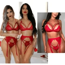 Baby Doll, Women's Lace Lingerie Set With Garter Belts, Bra And Panties, Bra And Thong, Nightwear Bodysuit, Sexy And Elegant Bodysuit/Erotic Women's Lingerie/Women's Lingerie/Baby Doll Women's Erotic/Baby Doll/Lingerie/ Baby Doll Woman Sexy Lace - 紅色 - 查看 2