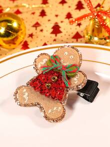 2 件裝女式聖誕薑餅人造型髮夾,適合日常穿著和聖誕裝飾