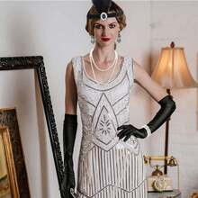 1920年代配件女性盛裝套裝,復古髮箍,香煙支架,長手套,手鍊和項鍊(套裝2)